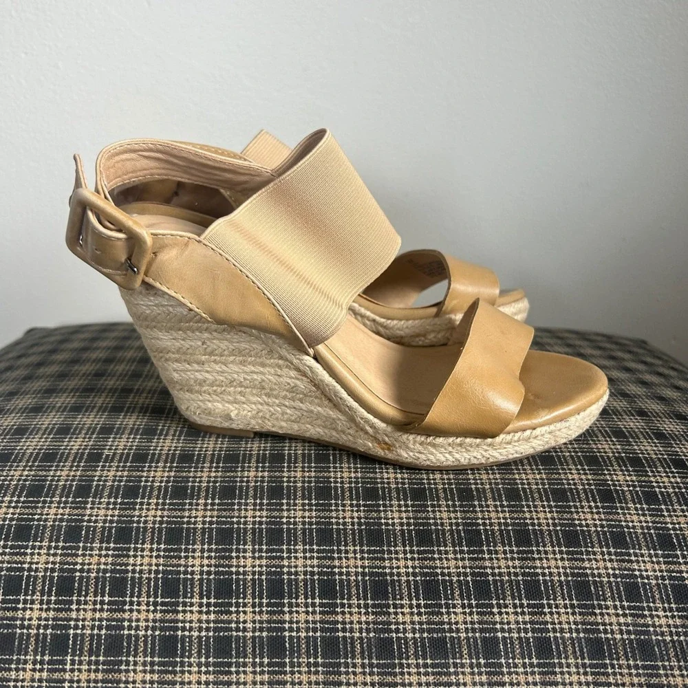 Nine West Lizzy Espadrille Jute Wrap Wedge Sandal Size 5 Tan Beige